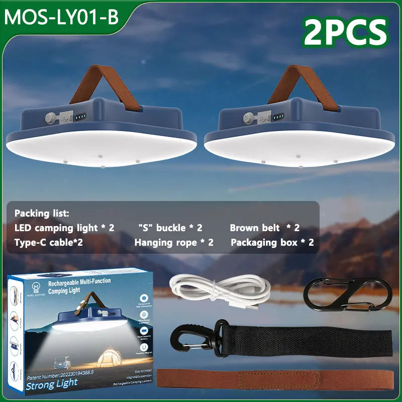 Compact and powerful 80W LED camping lantern, solar/USB, magnetic, for various outdoor needs