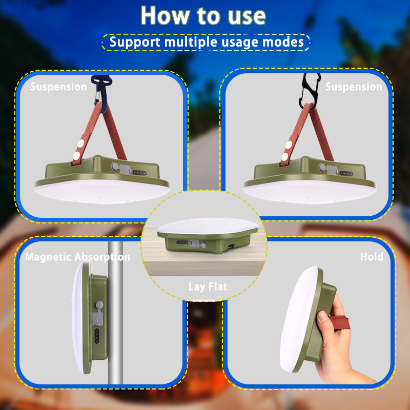Durable 80W LED solar lantern with magnetic base and zoom, essential for camping trips