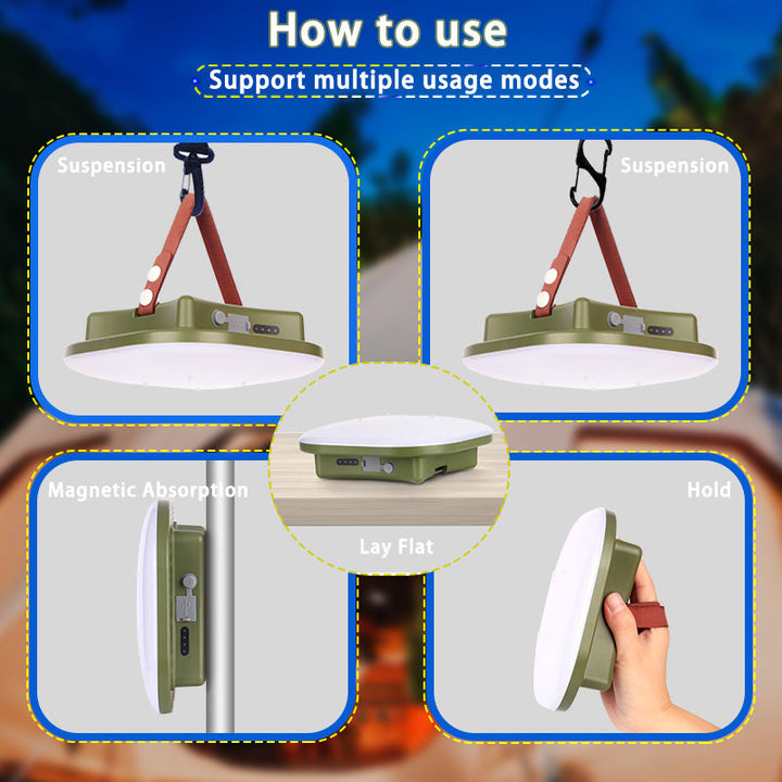 Durable 80W LED solar lantern with magnetic base and zoom, essential for camping trips