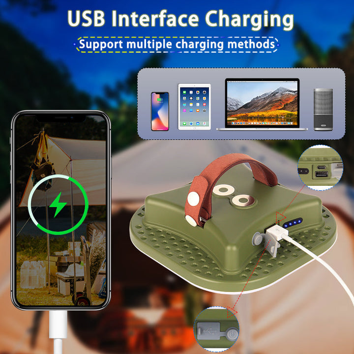Bright 80W LED camping lamp, USB rechargeable, solar-powered, with strong magnetic grip