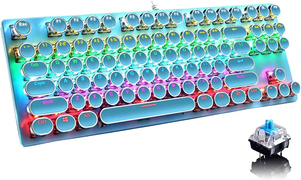 Stylish 87-key RGB mechanical gaming keyboard, vibrant colors and tactile blue switches