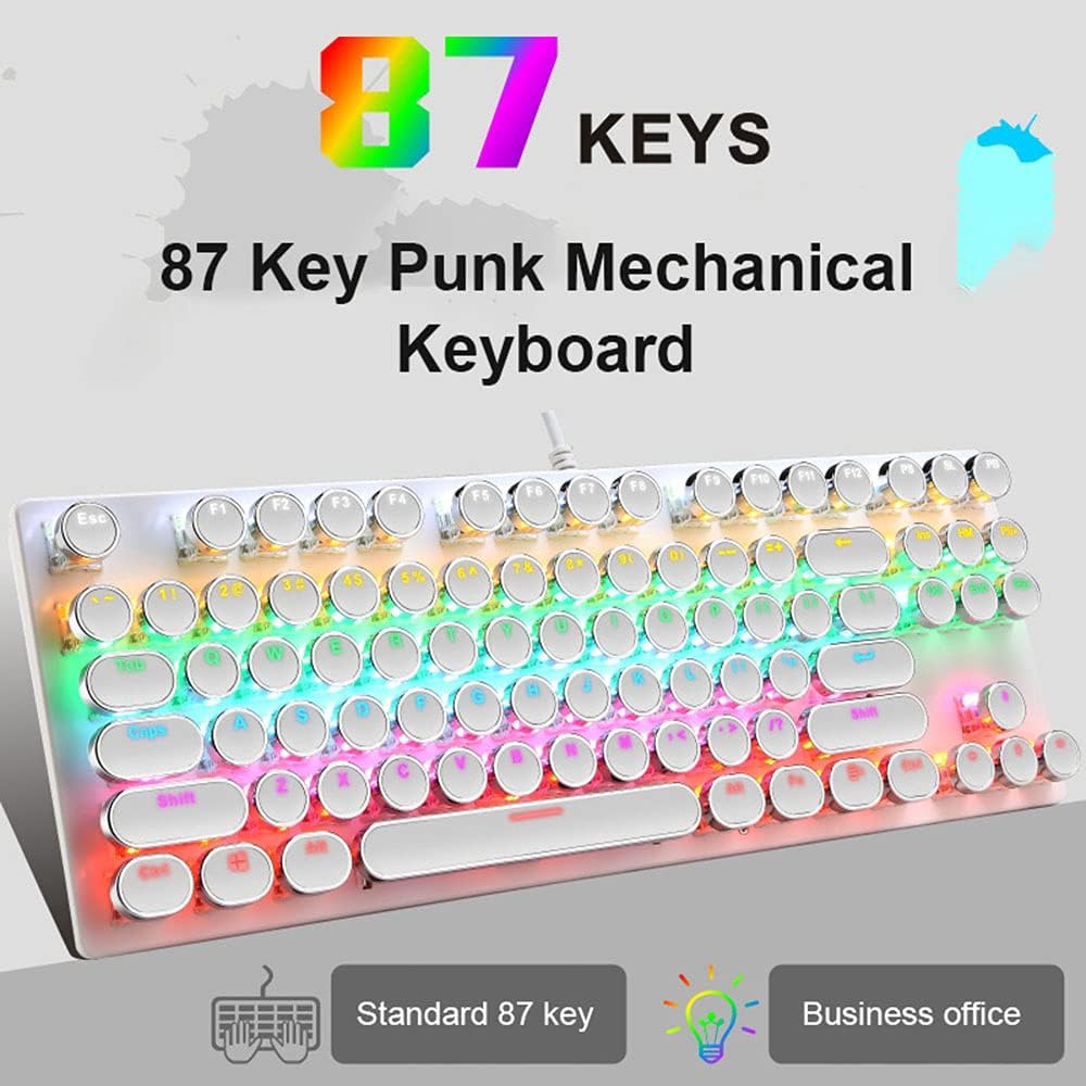 87-key mechanical gaming keyboard, durable build with bright RGB backlighting and blue switches