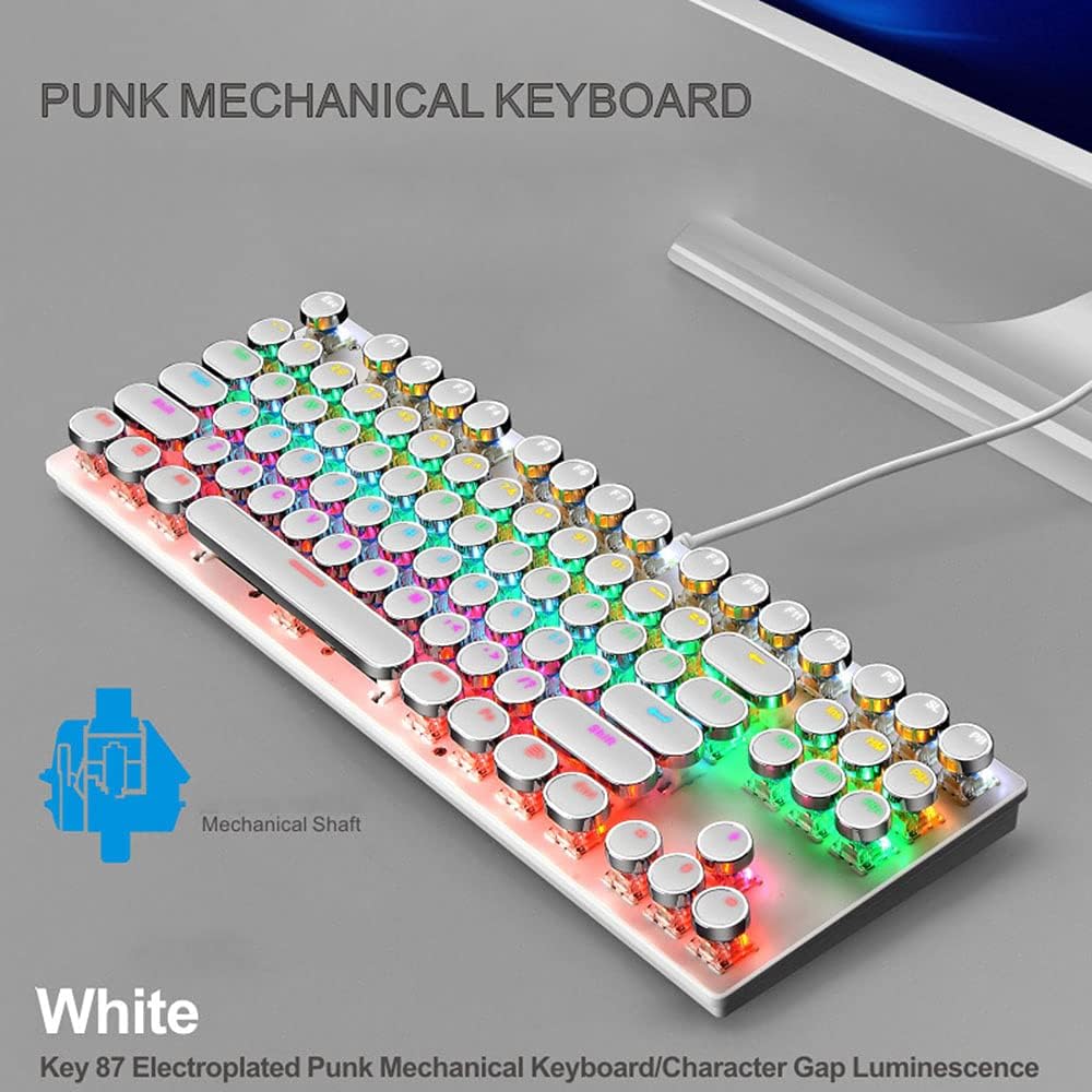87-key mechanical gaming keyboard, USB connection, RGB lighting, and blue switch technology