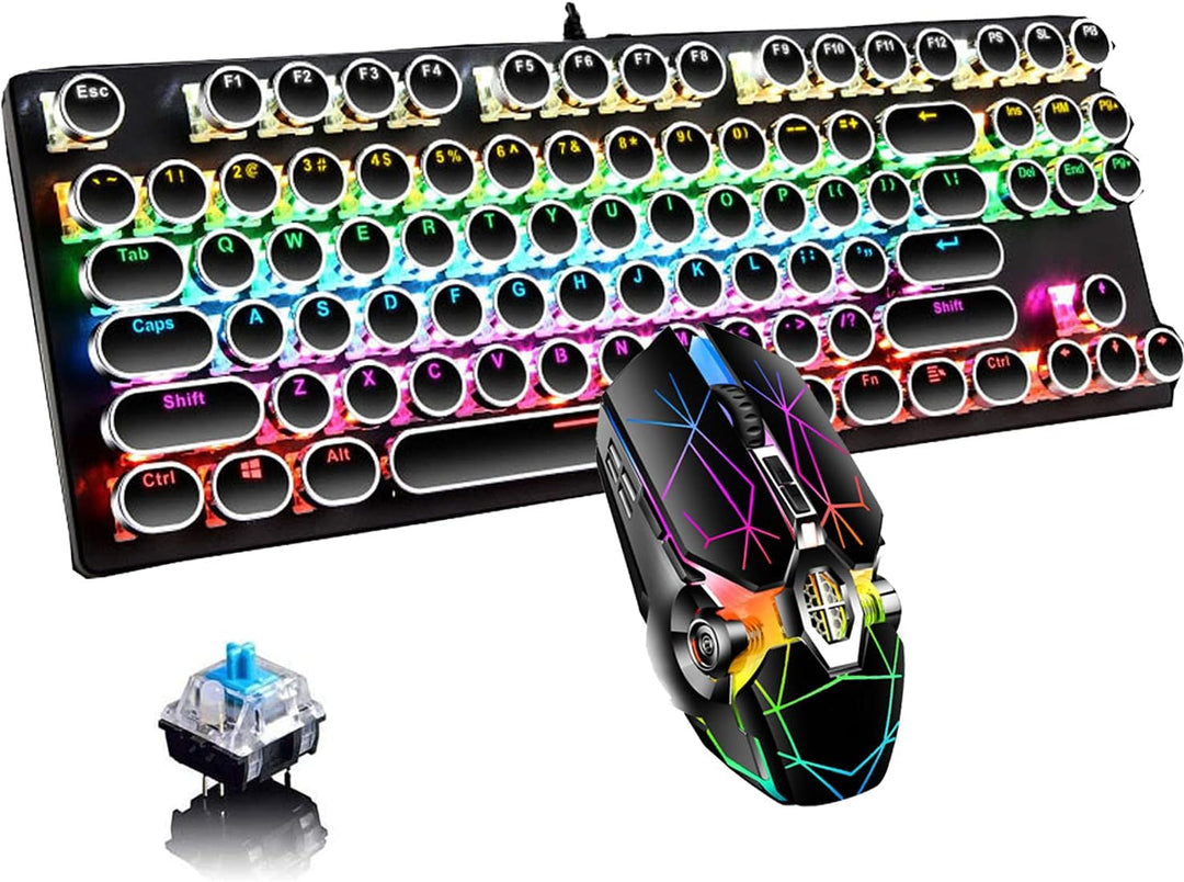 87-key gaming keyboard with textured keycaps, RGB backlit and tactile blue switches