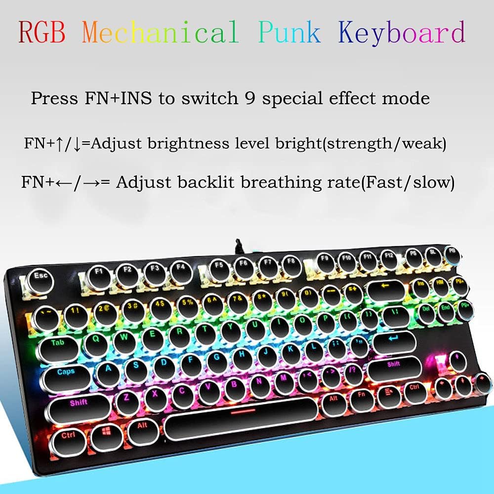 Full-width shot of 87-key RGB mechanical gaming keyboard, blue switch for optimal performance