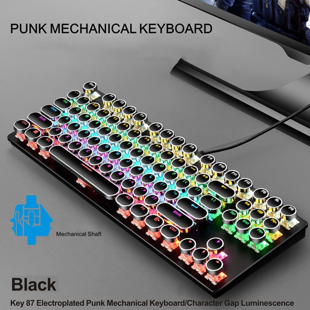 Focused shot on WASD keys of 87-key RGB mechanical gaming keyboard, blue switch responsiveness