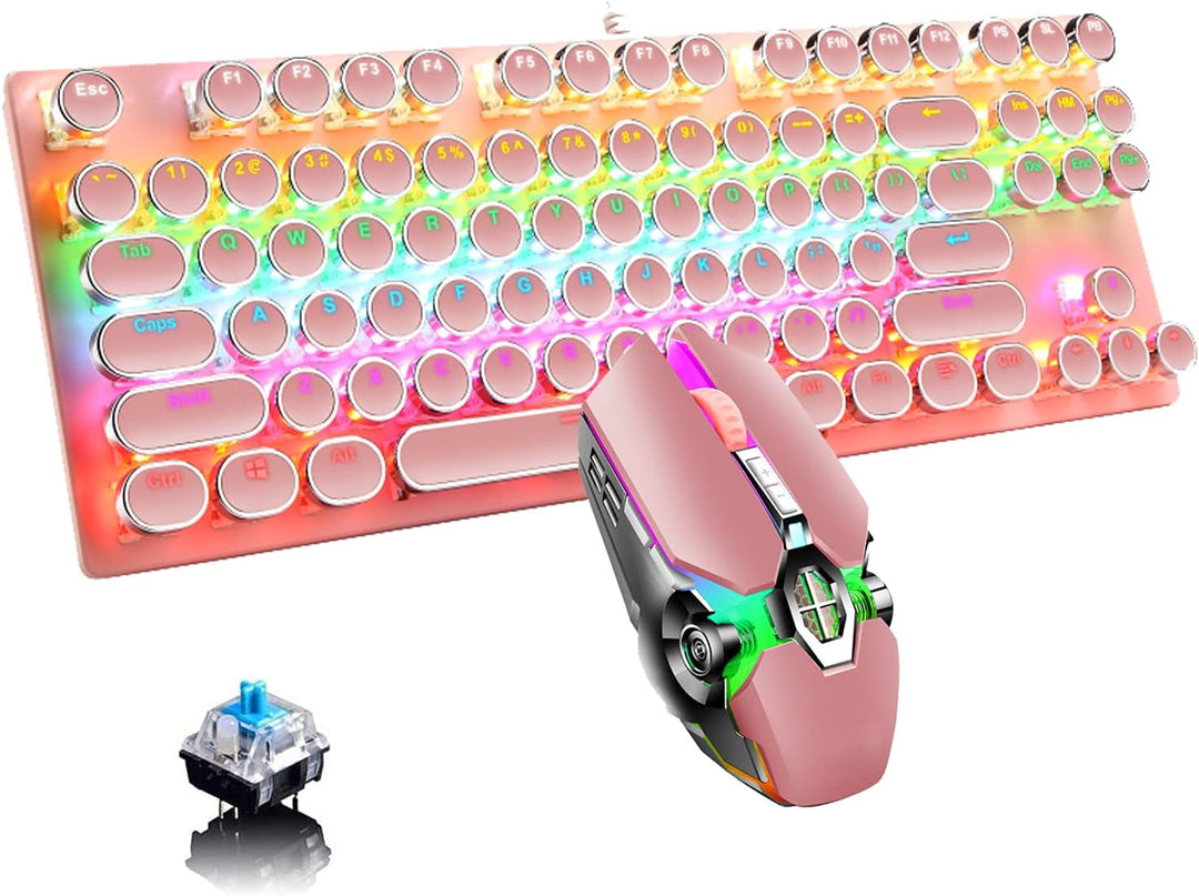 87-key mechanical gaming keyboard, essential for PC gamers, vibrant RGB, reliable blue switches