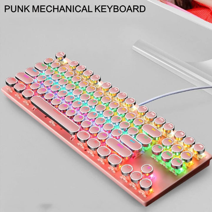 An ideal gaming keyboard: 87-key, mechanical, RGB backlit, with satisfying blue switches