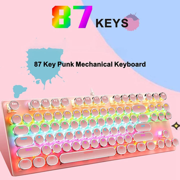 High-performance 87-key RGB mechanical keyboard with clicky blue switches for gaming