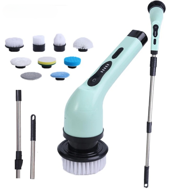 9-in-1 electric spin cleaning brush with LED display, cordless & rechargeable, for deep cleaning