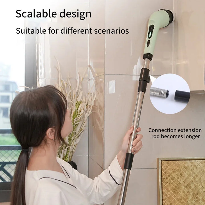Electric spin cleaner with multiple brush heads and digital LED display for household cleaning tasks