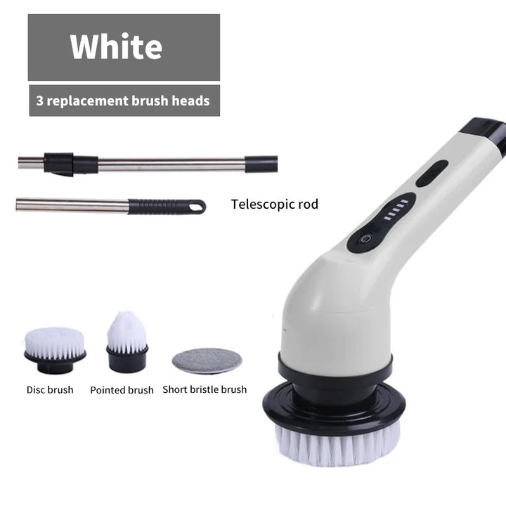 Compact electric cleaning brush with bright LED display, demonstrating its versatility