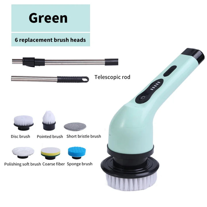 9-in-1 electric spin brush kit with LED display, showing all included accessories for cleaning