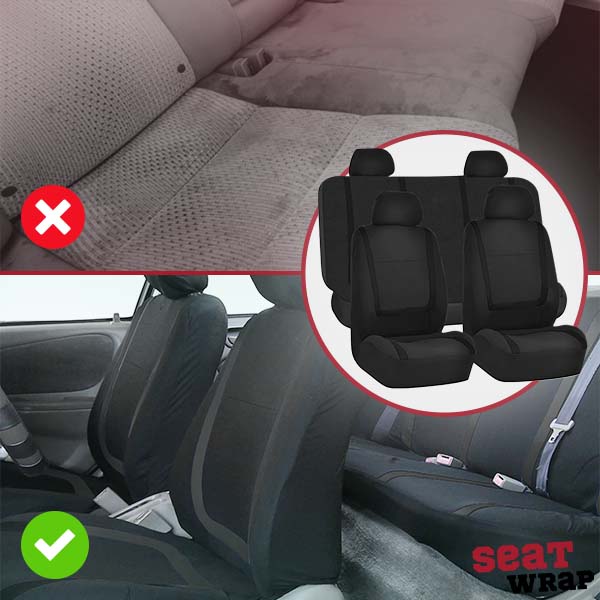 Polyester universal car seat covers, 9-piece set. Machine washable for easy auto interior care & protection.
