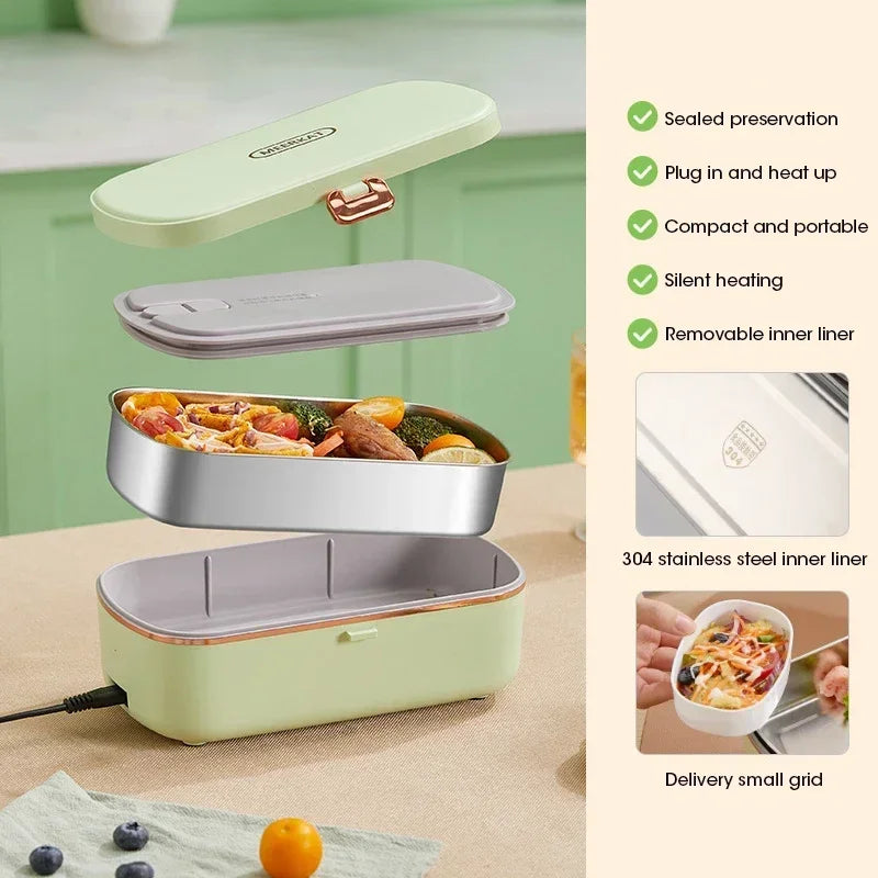Portable electric lunch box food warmer, 900ml HeatMate, showing steaming rack for meal prep