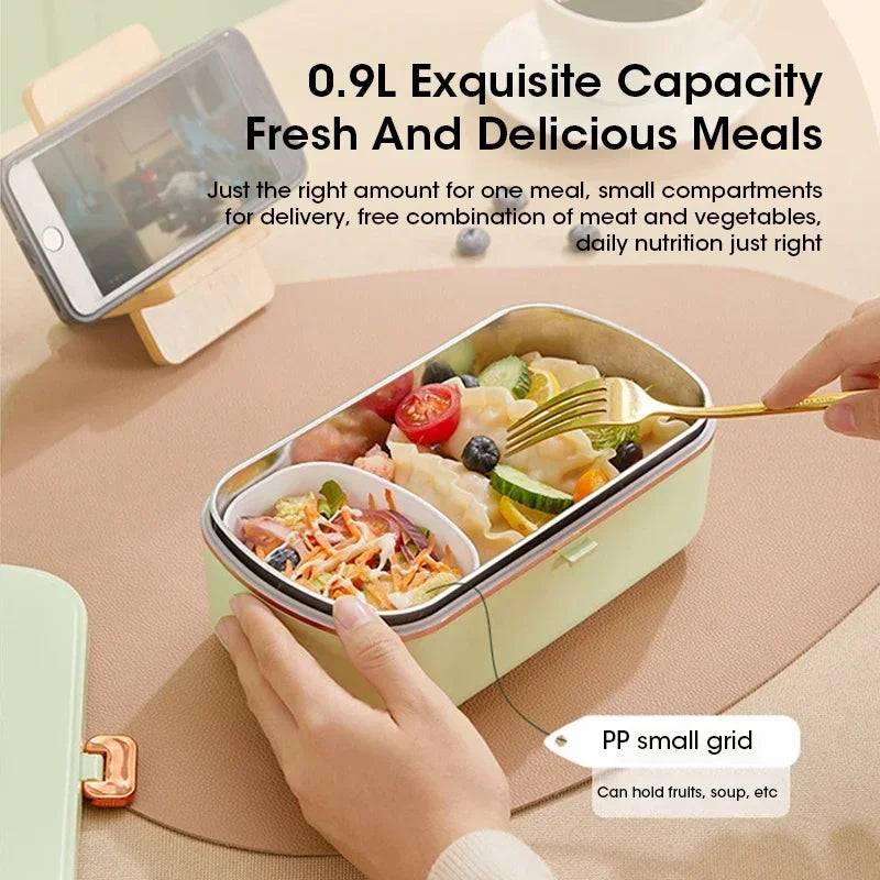 Travel-friendly HeatMate 900ml electric lunch box, perfect for heating lunch and meal prep