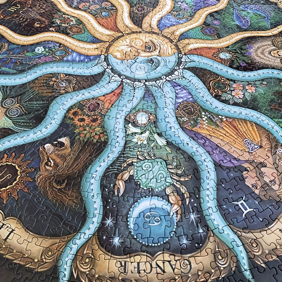 Astrological 1000-piece round puzzle, a brain teaser gift for adults passionate about star signs.