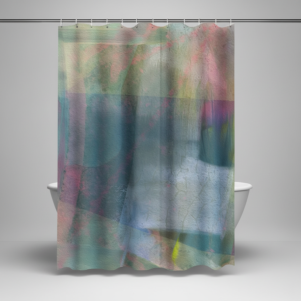 Durable polyester shower curtain with a captivating abstract nebula art print, waterproof and easy to clean.