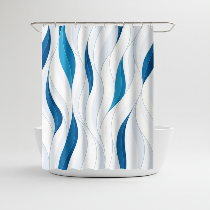 ShowerWeave waterproof abstract shower curtain in modern blue design, perfect home decor.