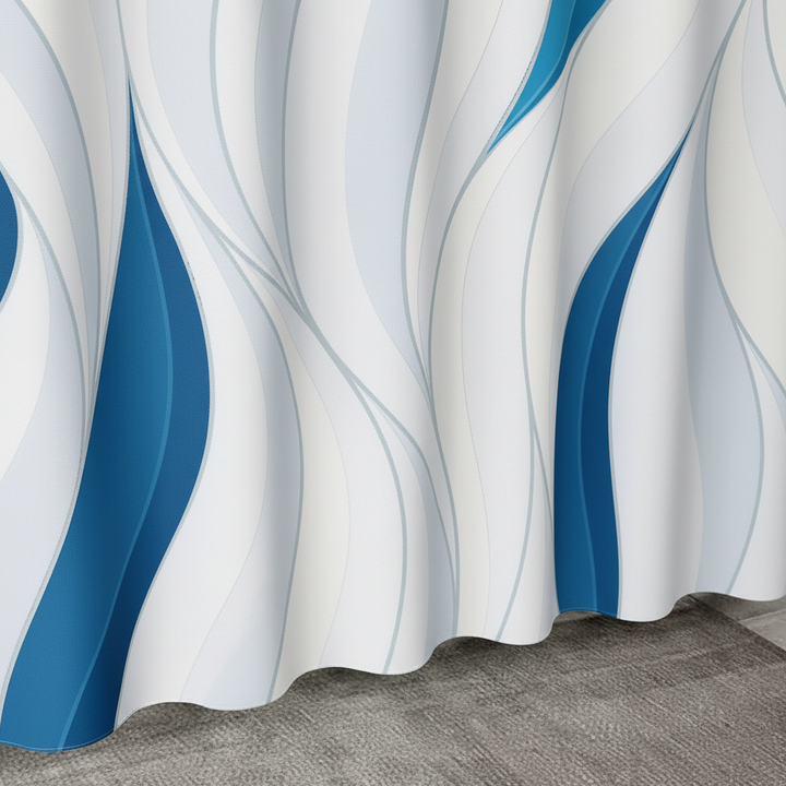 Unisex waterproof blue abstract shower curtain for contemporary bathroom decor, easy clean.