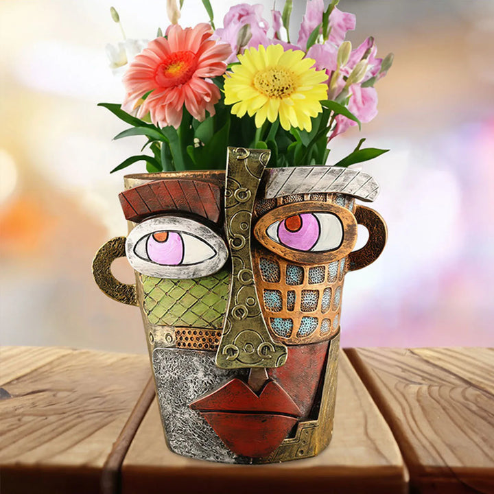 Abstract face planter for plants, durable plastic, unique garden & home decor accent.