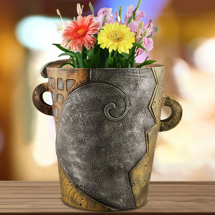 Retro-style abstract face plant pot, ideal for indoor or outdoor garden decor.
