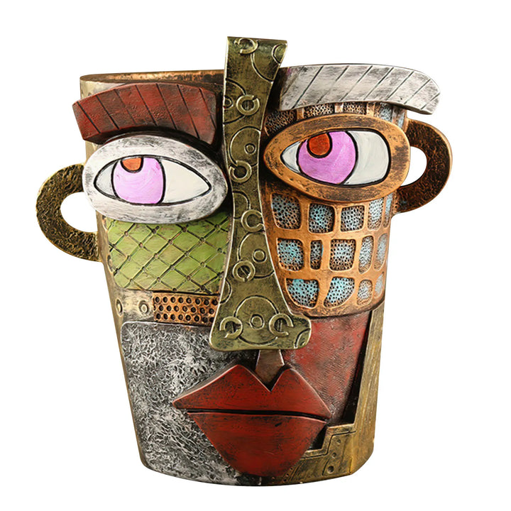 Artistic abstract face planter decor, adds a unique retro touch to any garden or home.