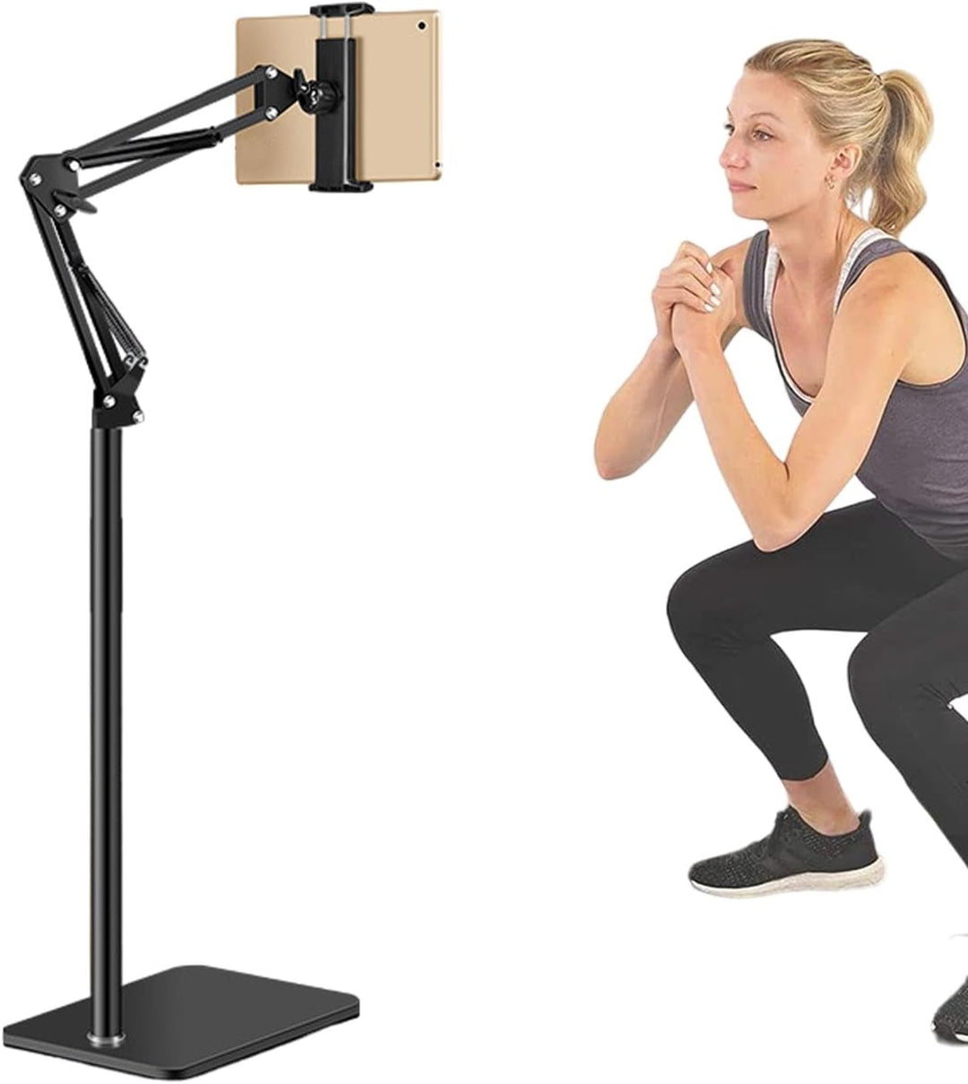 Adjustable 360° phone and tablet flexible floor stand for hands-free viewing in any room