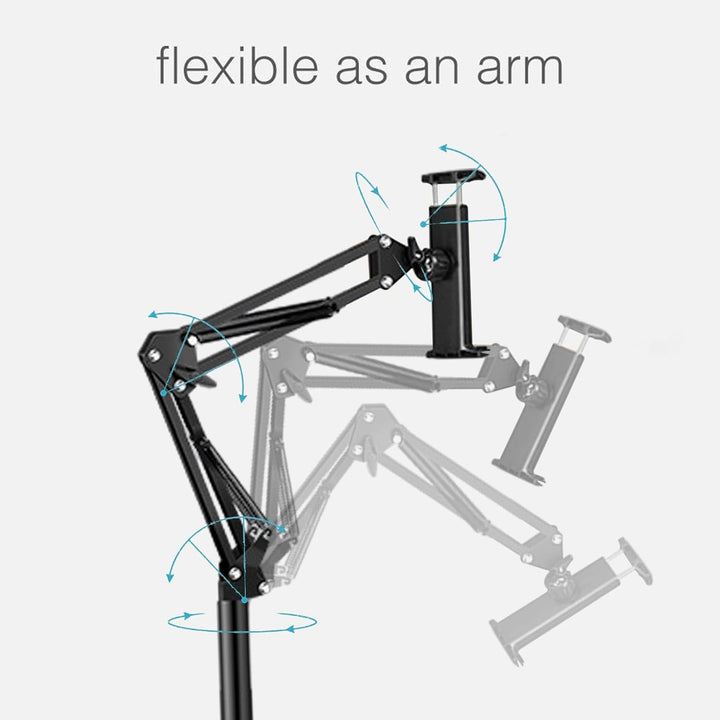 Modern adjustable phone and tablet floor stand with stable base, essential home office accessory
