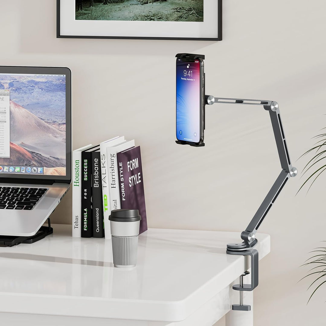 Versatile Movaro tablet & phone stand, 360° rotational base, enhances home office productivity
