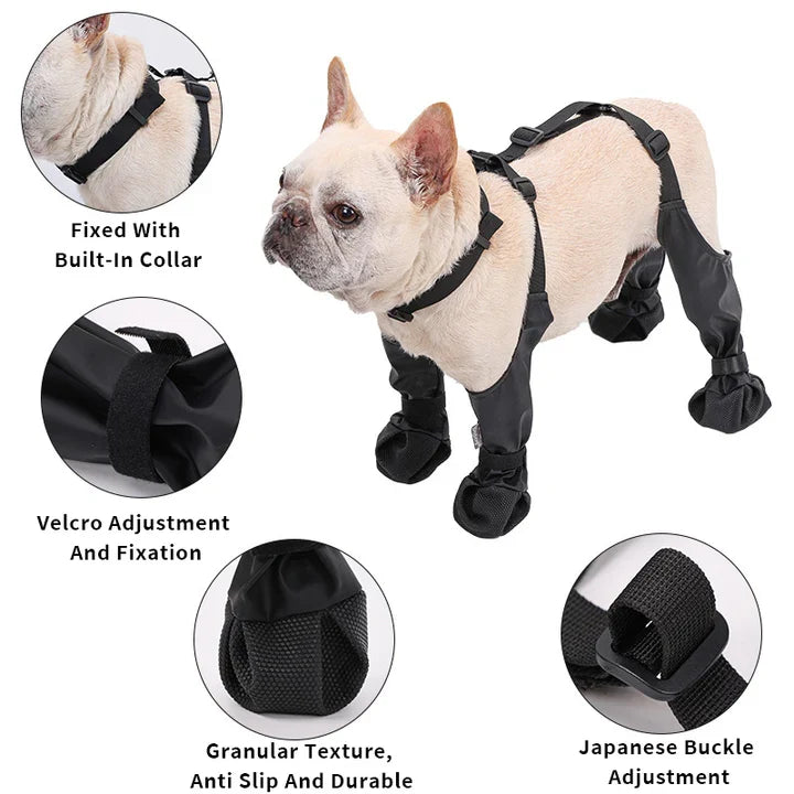 Adjustable dog boots ensuring a secure fit and comfort for all-weather outdoor walks. Ideal paw protection pet shoes.