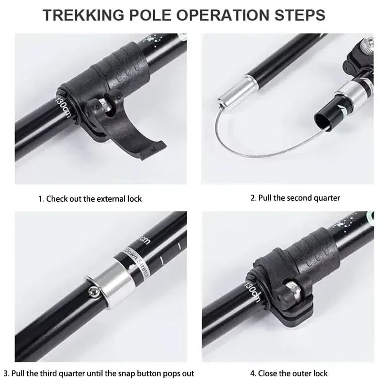 Grey adjustable trekking poles, a must-have outdoor gear for hiking & outdoor activities.