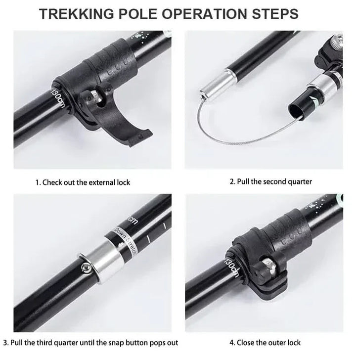 Grey adjustable trekking poles, a must-have outdoor gear for hiking & outdoor activities.