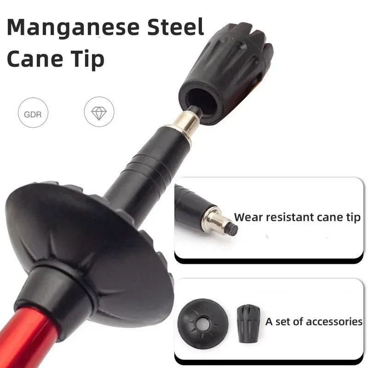Trekking poles with quick-lock adjustable height, great for diverse outdoor terrain and hiking.