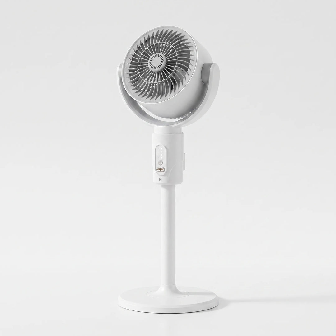 Portable adjustable height pedestal fan for versatile cooling in home or office spaces.