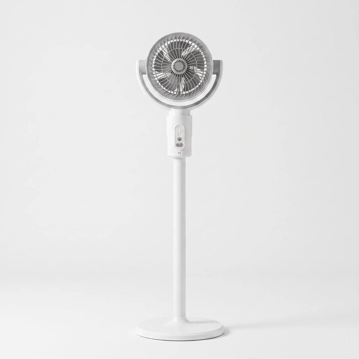 Versatile adjustable pedestal fan, functions as a desk fan or portable floor cooler for any room.