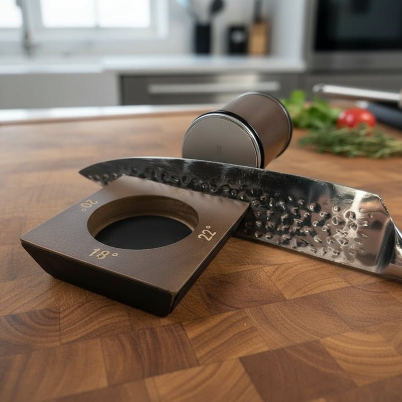 Precision adjustable knife sharpener with diamond grinding wheel for superior blade sharpening.