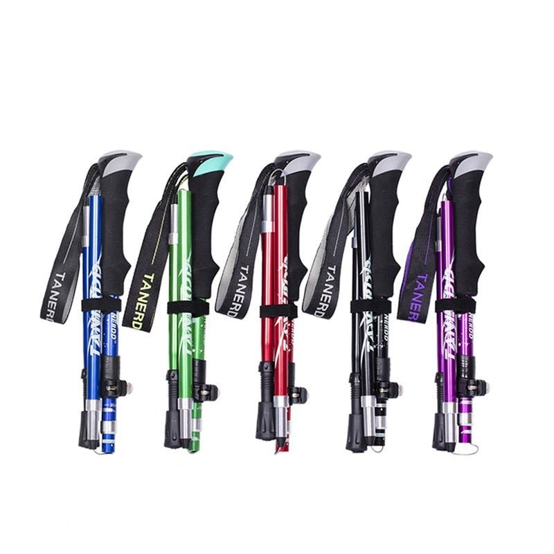 Adjustable lightweight unisex telescopic hiking poles for trekking, camping & outdoor adventure. Durable walking sticks.