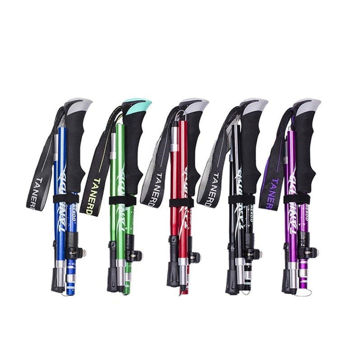 Adjustable lightweight unisex telescopic hiking poles for trekking, camping & outdoor adventure. Durable walking sticks.