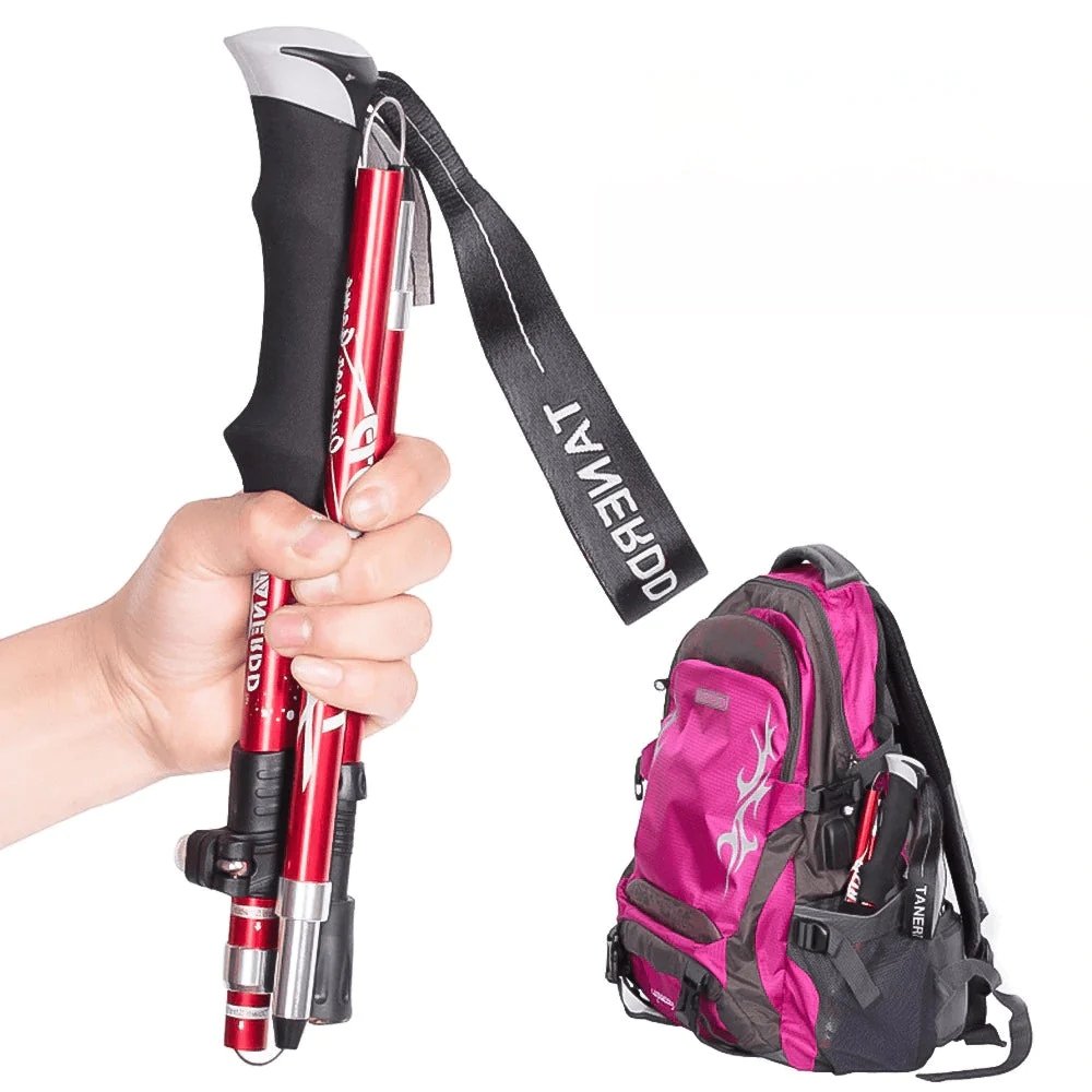 Unisex telescopic hiking poles, essential outdoor gear for trekking, walking & camping adventures. Provides stability.
