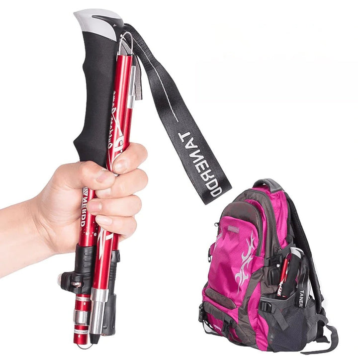 Unisex telescopic hiking poles, essential outdoor gear for trekking, walking & camping adventures. Provides stability.
