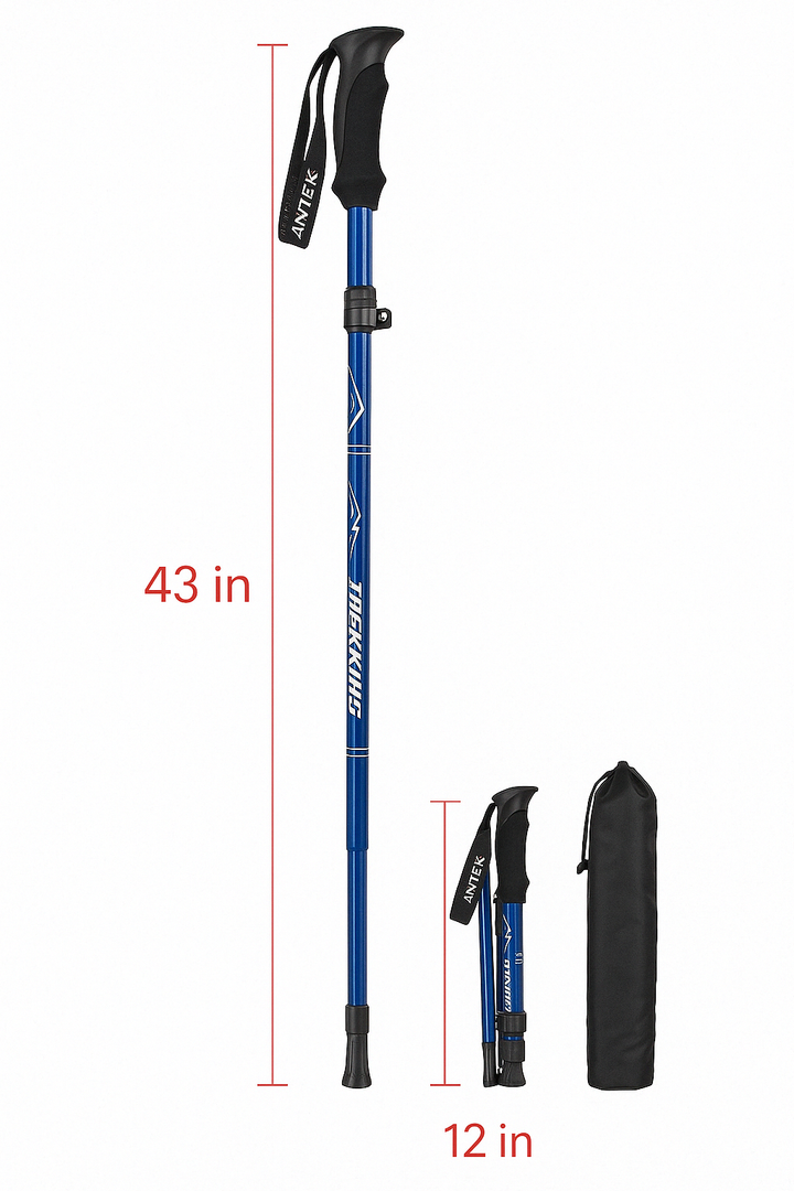 Lightweight unisex trekking poles, ideal fitness equipment for hiking, camping & outdoor adventures. Fully adjustable.