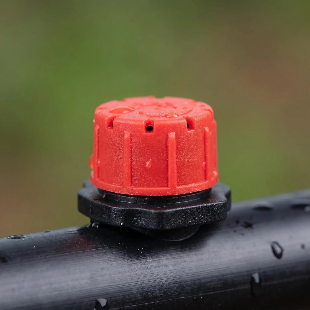 Micro irrigation drippers efficiently watering a lush garden bed, ensuring optimal plant care and growth.