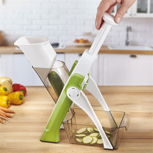 Adjustable multifunctional vegetable slicer, ChopEase Pro, for quick meal prep. Dices, shreds, and slices foods.