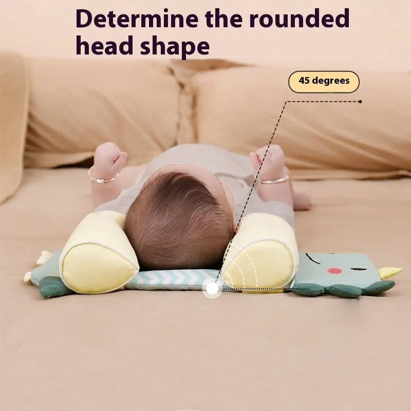 Soft cotton baby sleep pillow with buckwheat husk, designed to prevent flat head syndrome in infants.