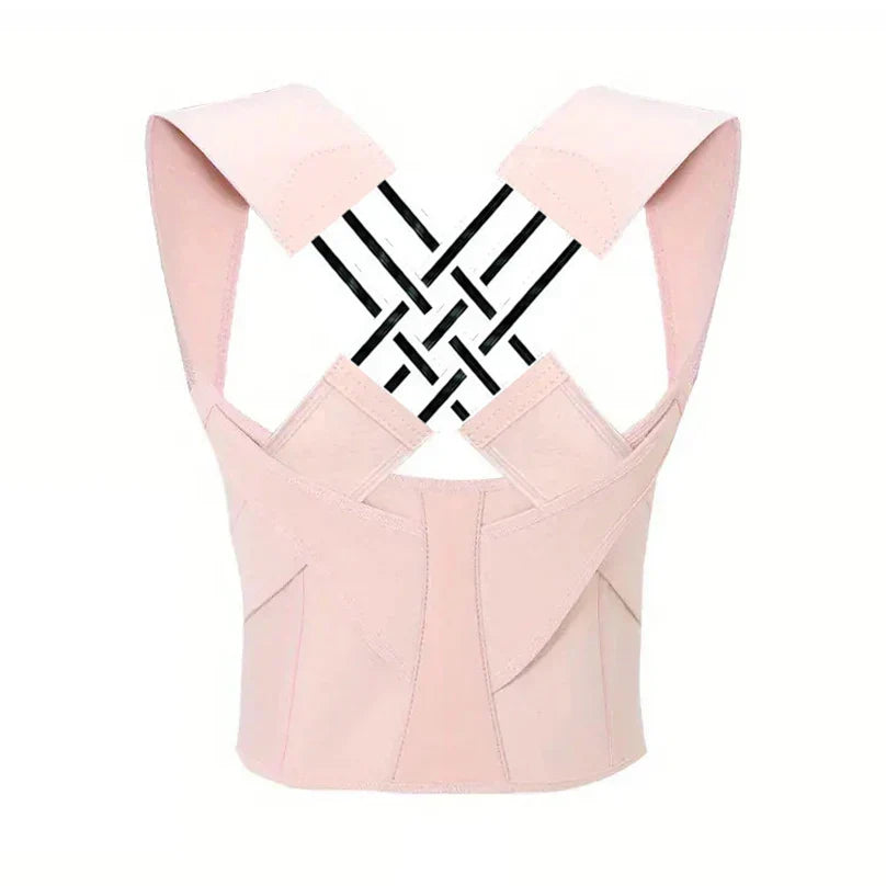 Posture corrector for women & children, showing flexible material & adjustable features for comfort.