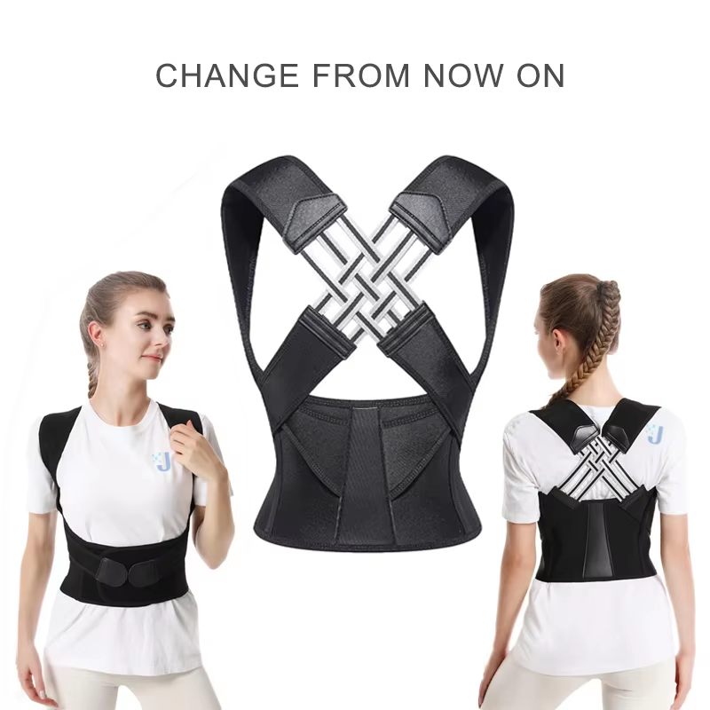 Women's breathable posture corrector, adjustable for comfortable back support & ergonomic alignment.