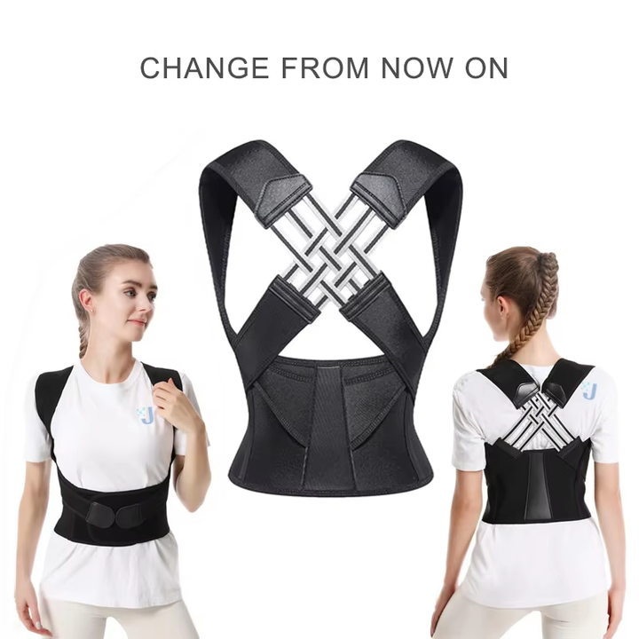 Women's breathable posture corrector, adjustable for comfortable back support & ergonomic alignment.