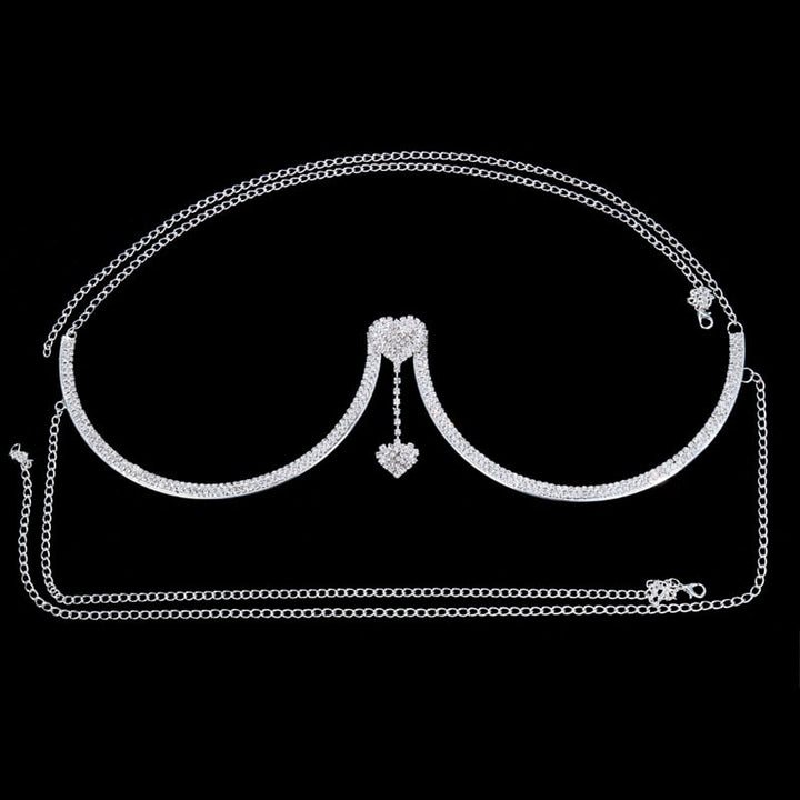 Sparkly adjustable rhinestone body chain, comfortable women's body jewelry chest pendant accessory.