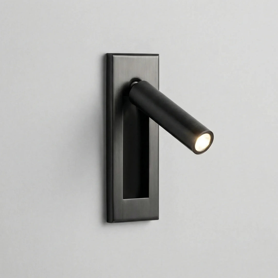 Noxell rotating LED reading light mounted on a bedroom wall, functional design